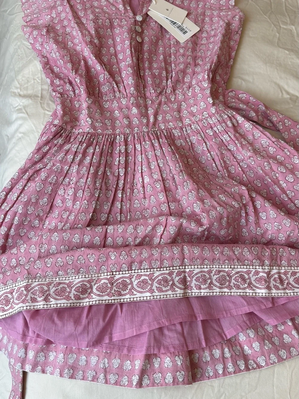 Marea Pink Floral Mini Dress with V-Neck, XS - Picture 6 of 6
